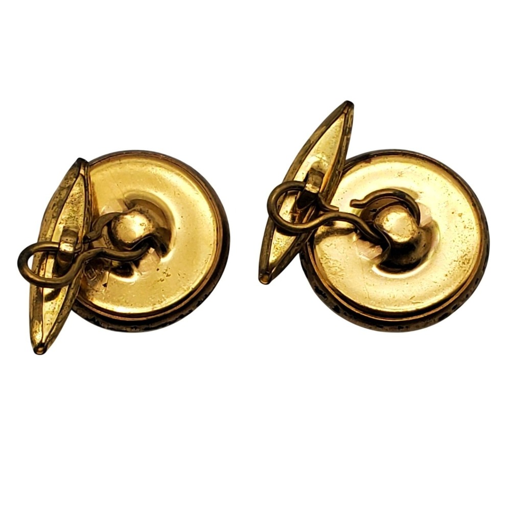 Shield Cufflinks Coat of Arms Gold Tone Antique Round Button Style Vtg Accessory - Picture 3 of 3
